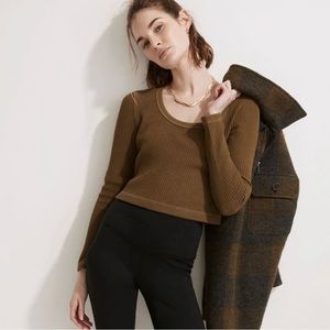BNWT Madewell Waffle Knit Crop Long Sleeve Tee Size Large